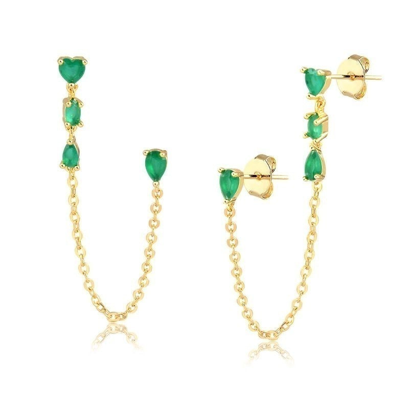 Brinco duplo coração esmeralda