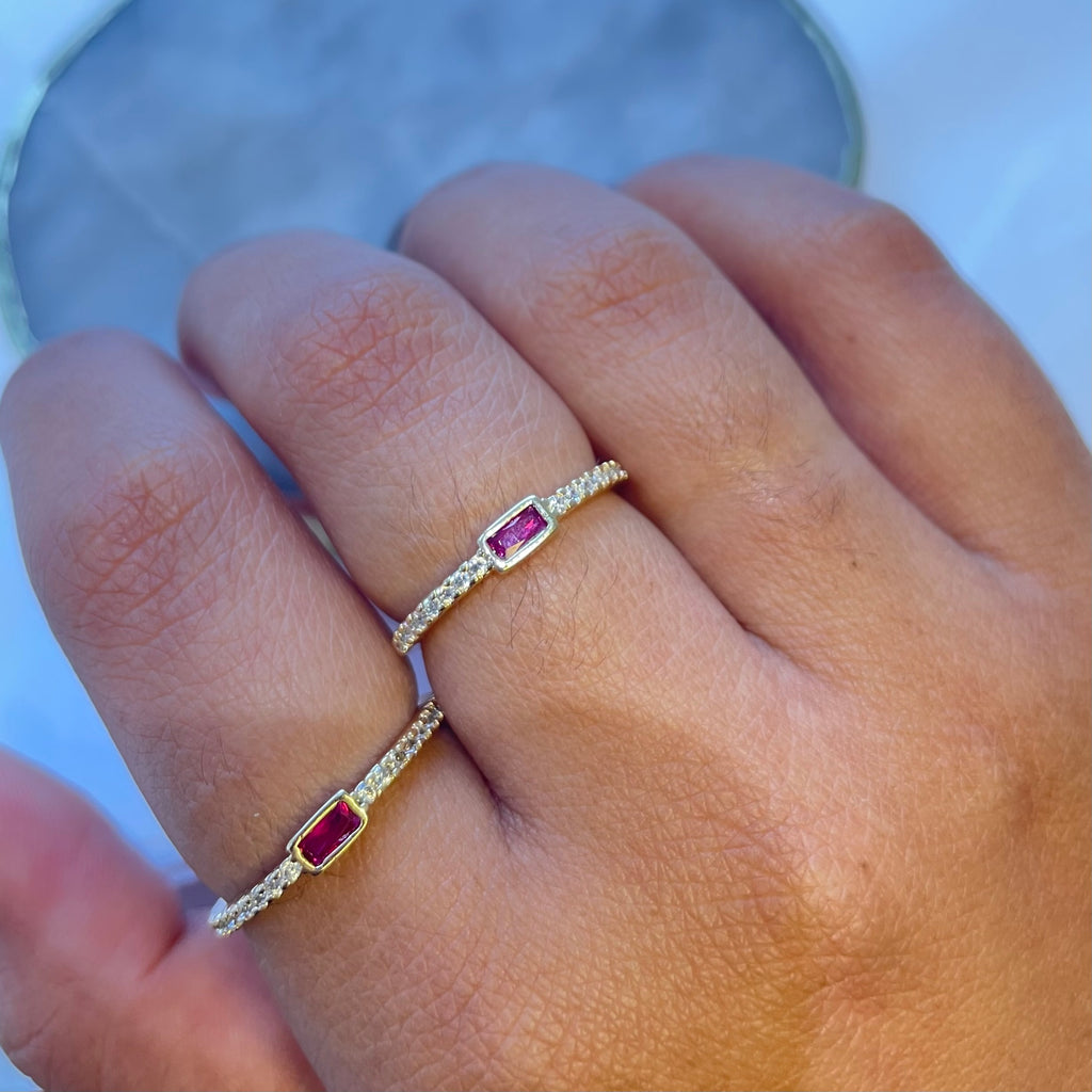 Anel mini cristais rubi