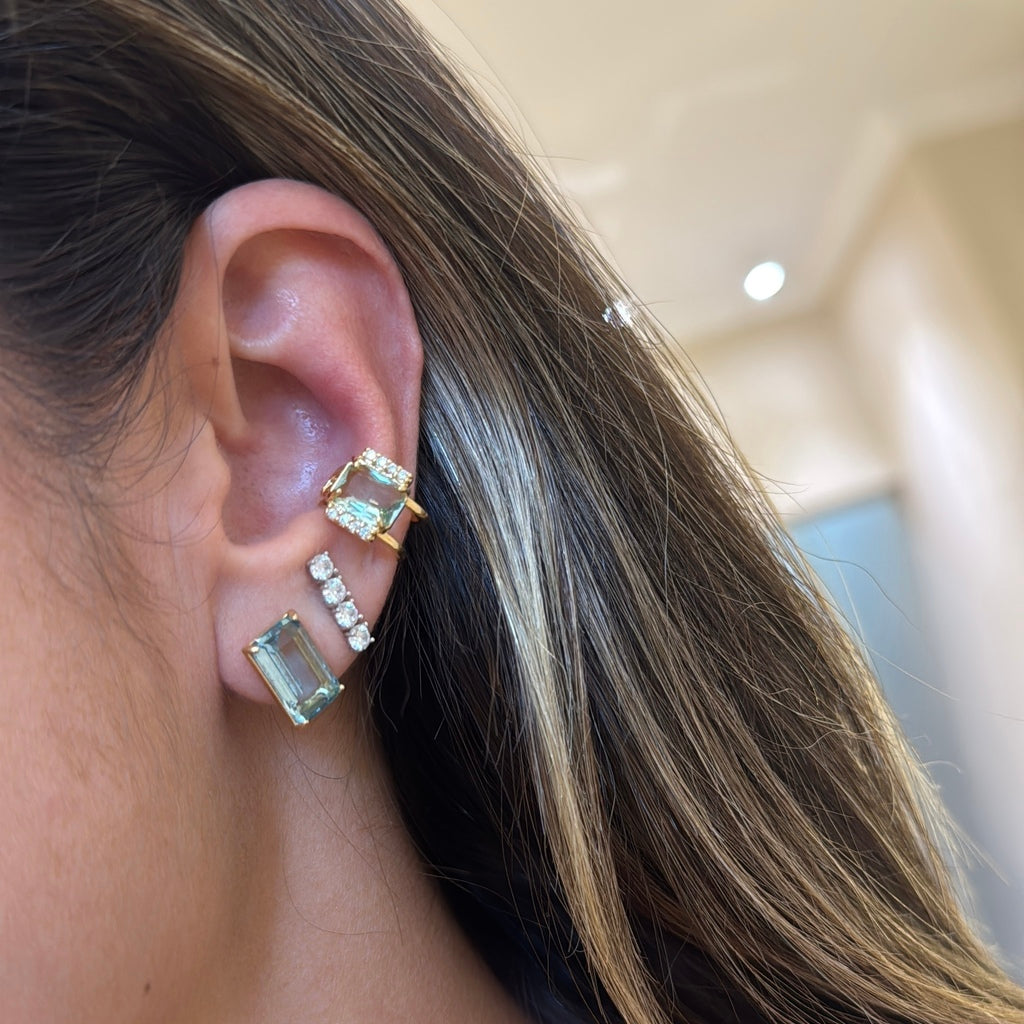 Brinco cristal água marinha