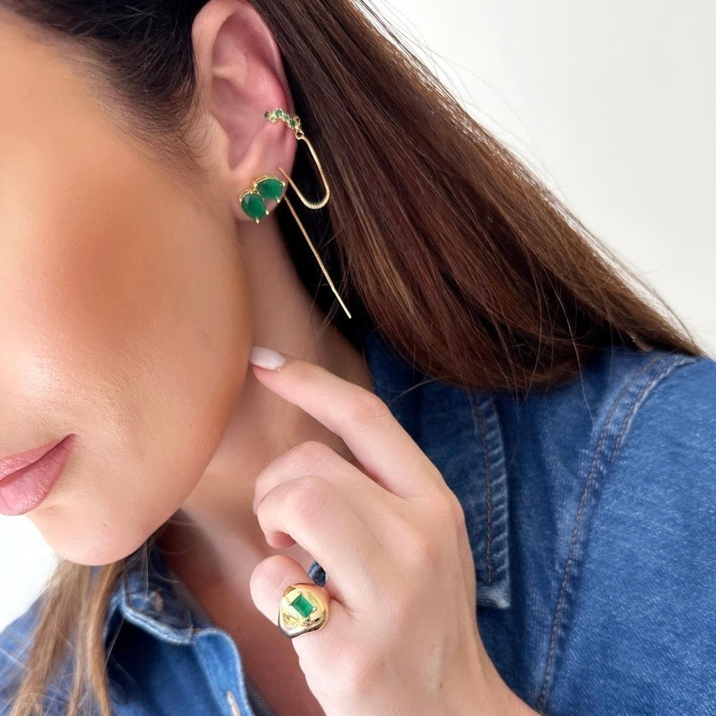 Brinco duplo esmeralda
