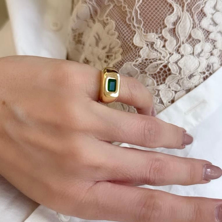 Anel esmeralda retangular