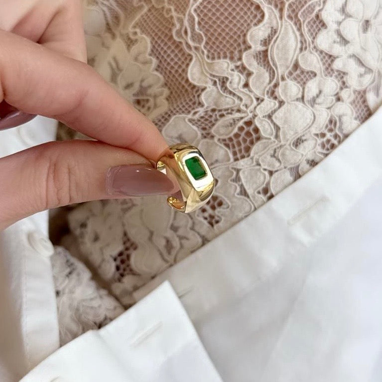 Anel esmeralda retangular