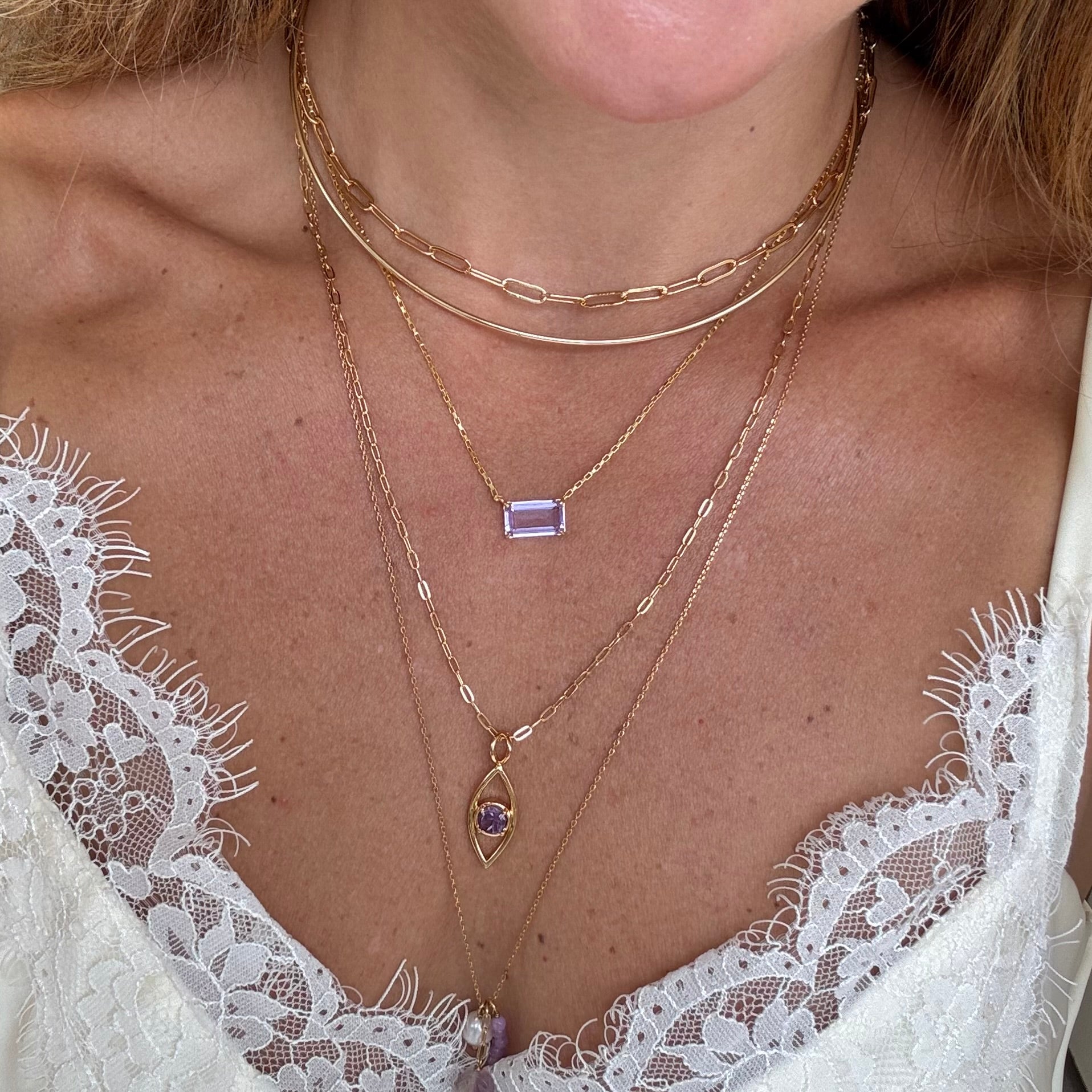 Colar correntinha lilás