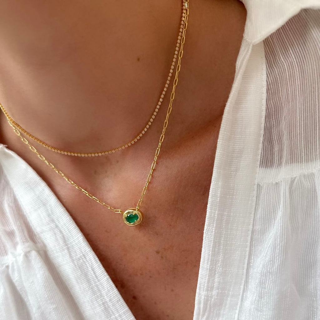Colar Lumi esmeralda oval