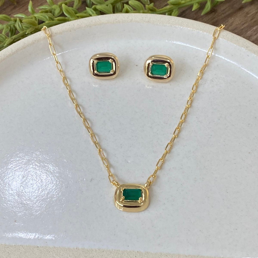 Colar Lumi esmeralda retangular