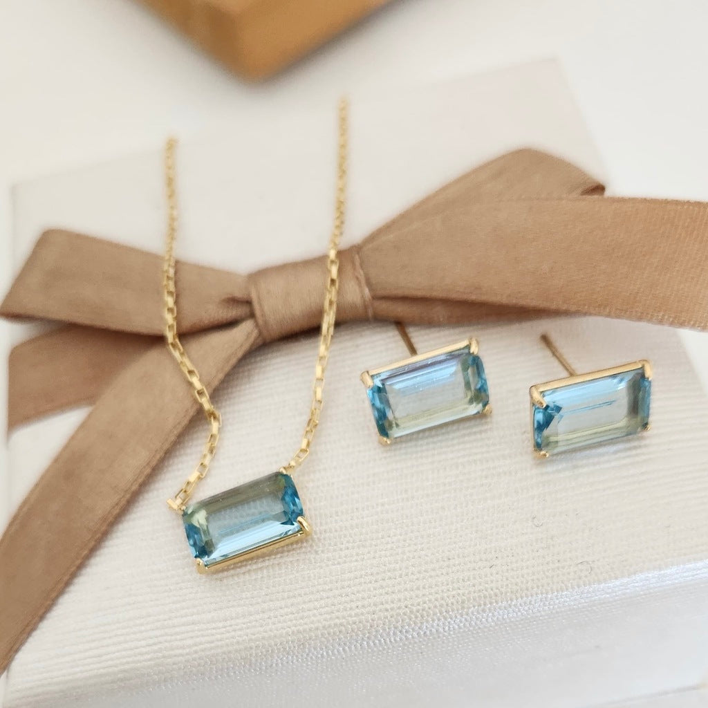 Brinco cristal água marinha