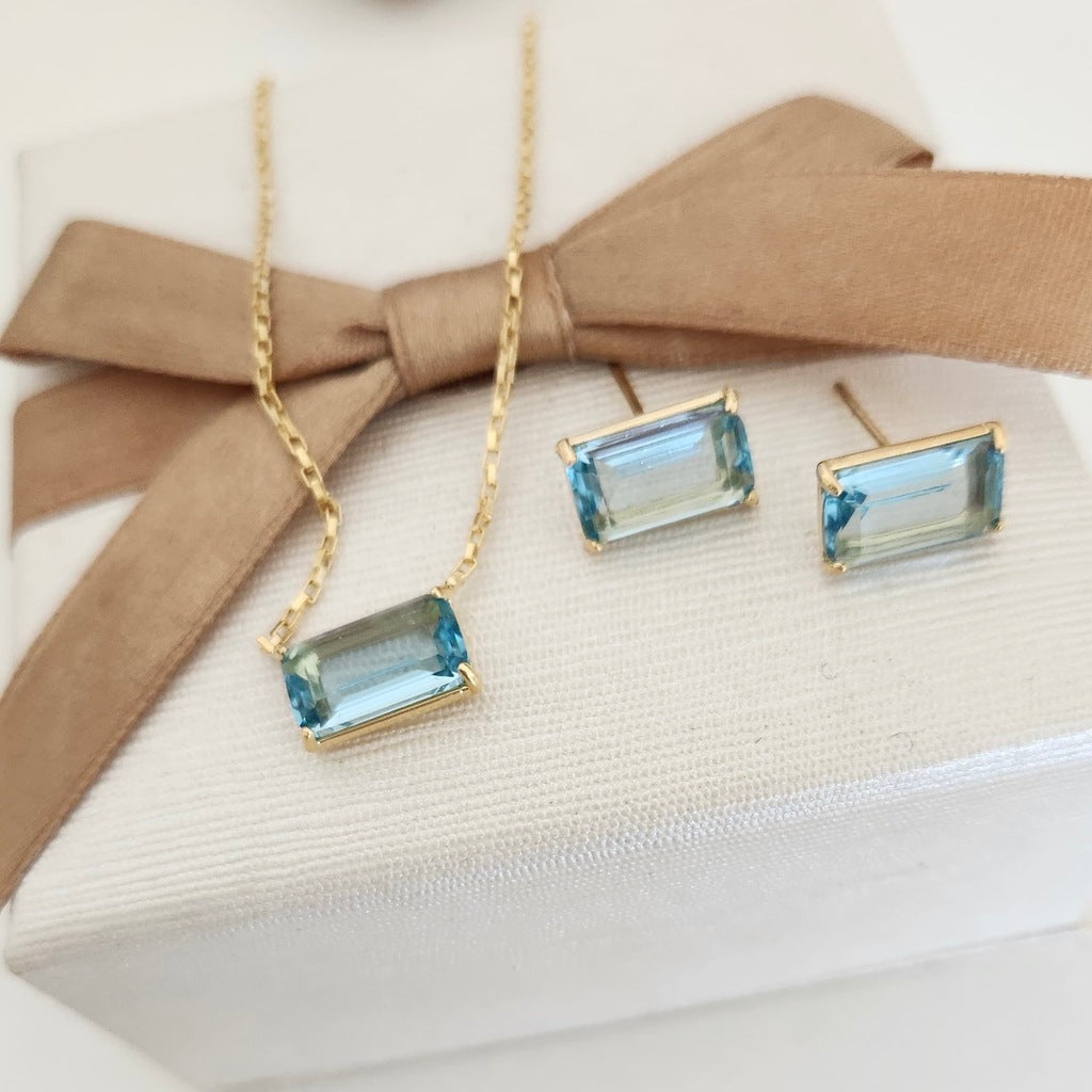 Colar correntinha água marinha