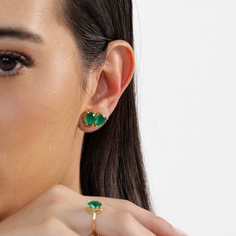 Brinco duplo esmeralda