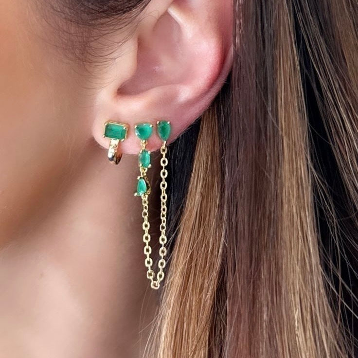 Brinco duplo coração esmeralda