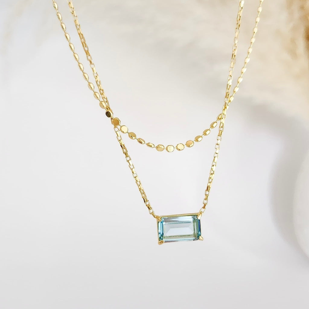 Colar correntinha água marinha