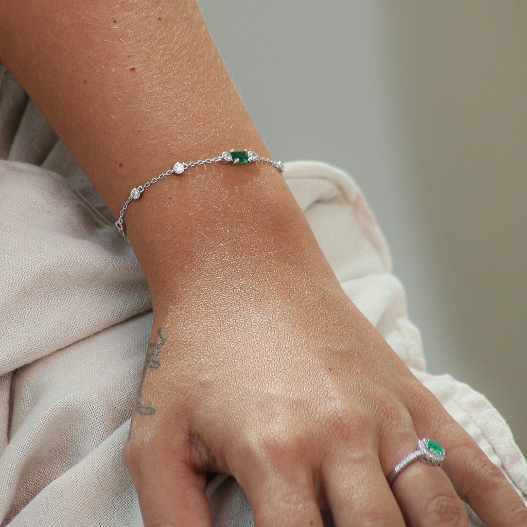Pulseira esmeralda prata