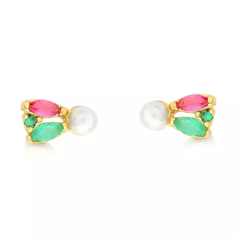 Brinco mini pérola folha