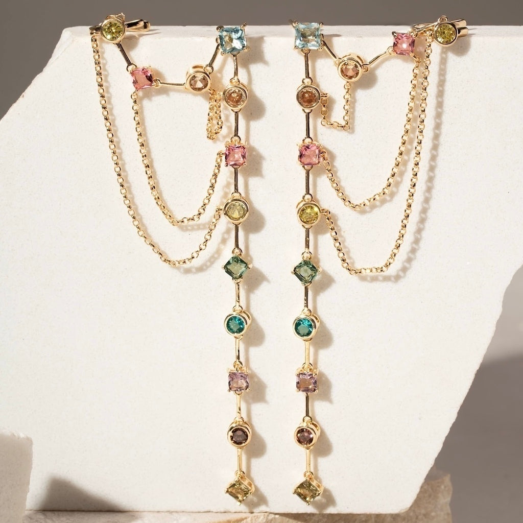 Brinco ear chain cristais