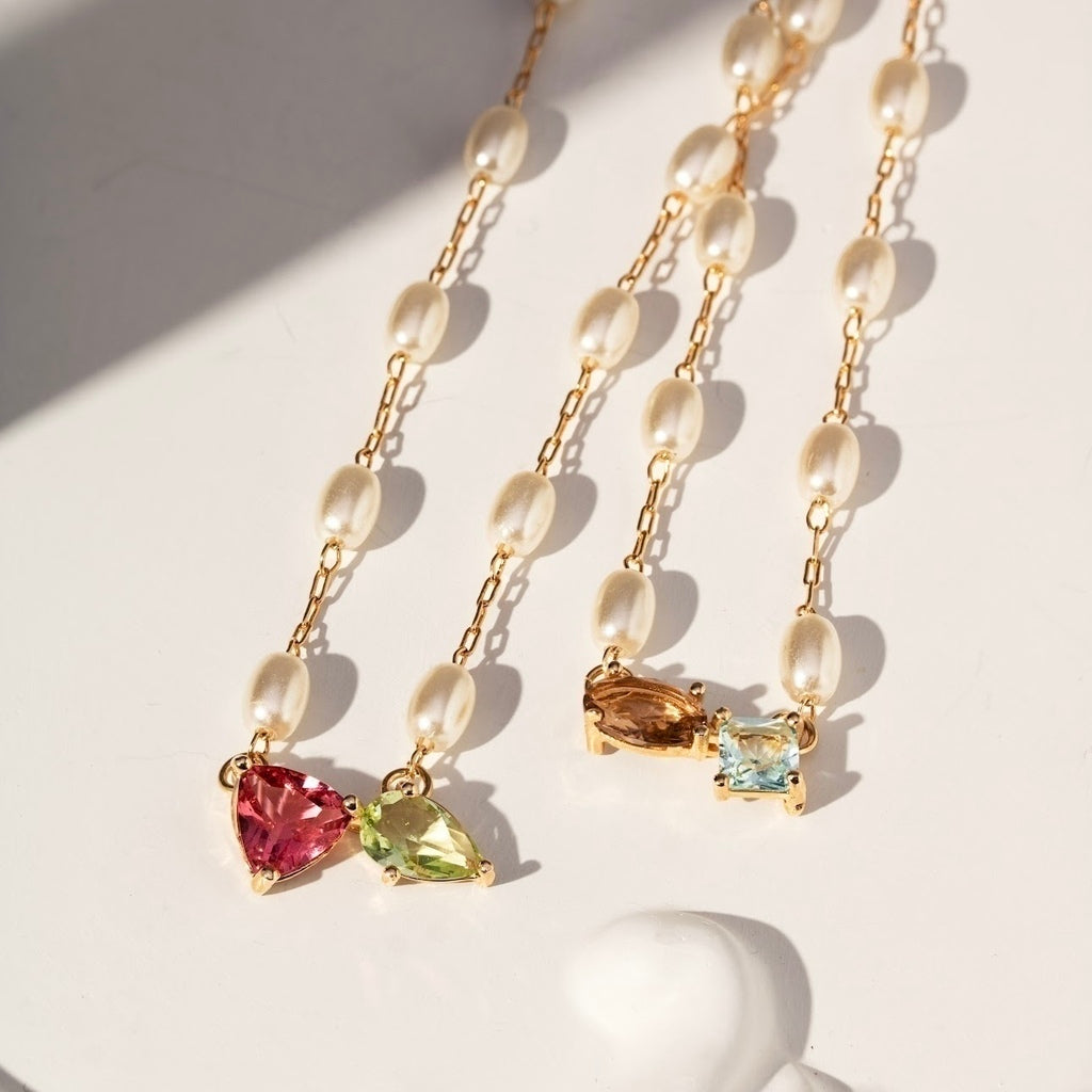 Colar escapulário cristais e pérolas