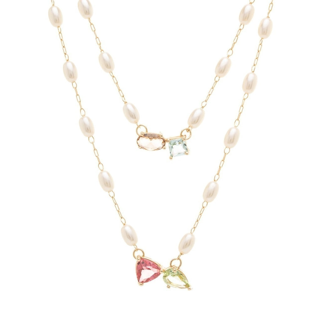 Colar escapulário cristais e pérolas