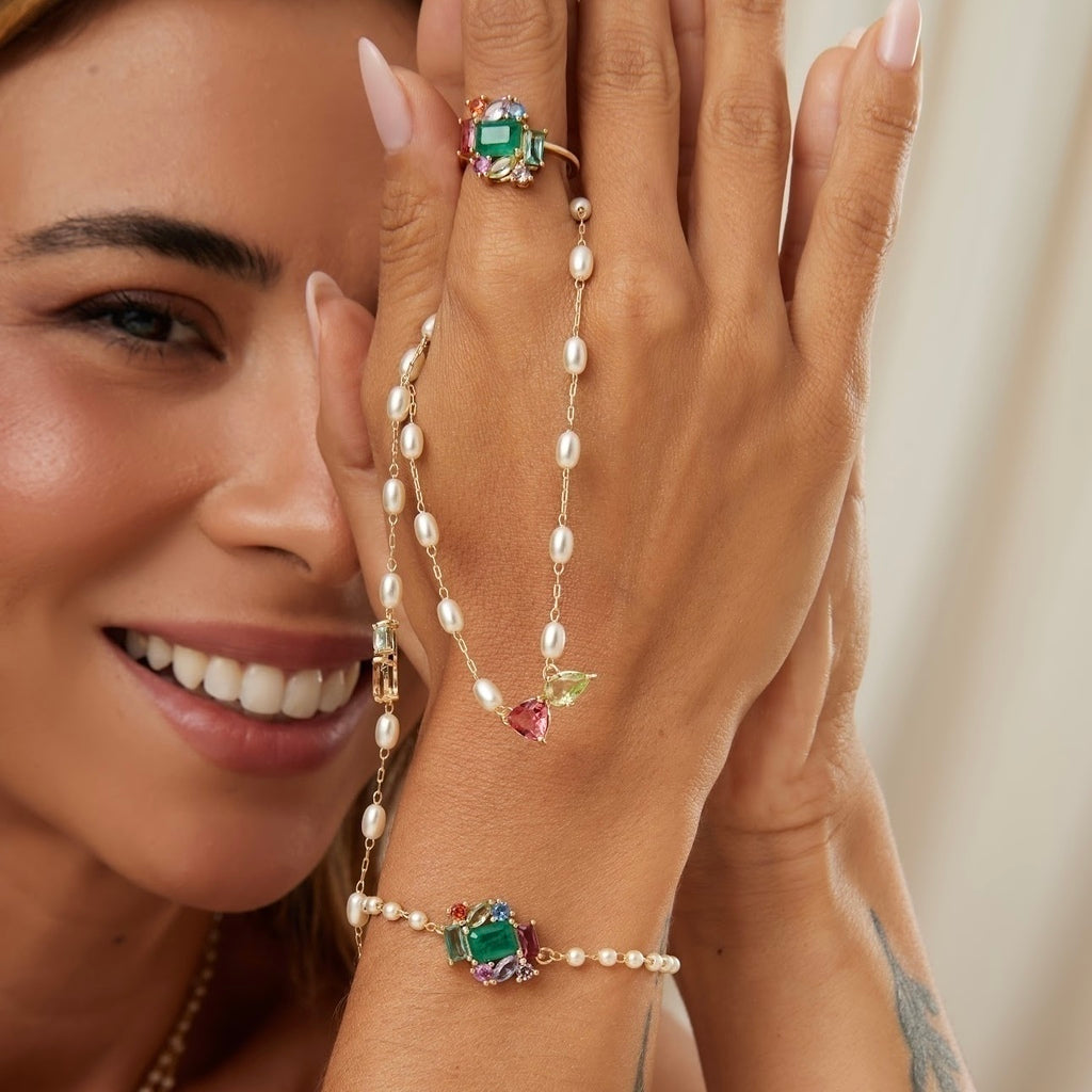 Colar escapulário cristais e pérolas