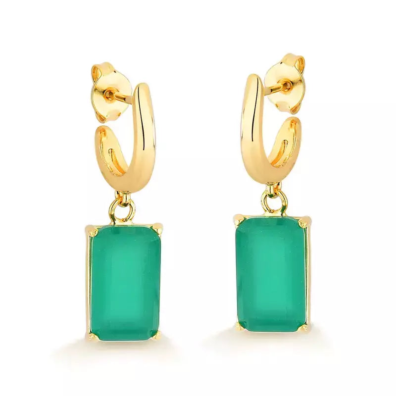 Brinco argola pingente esmeralda