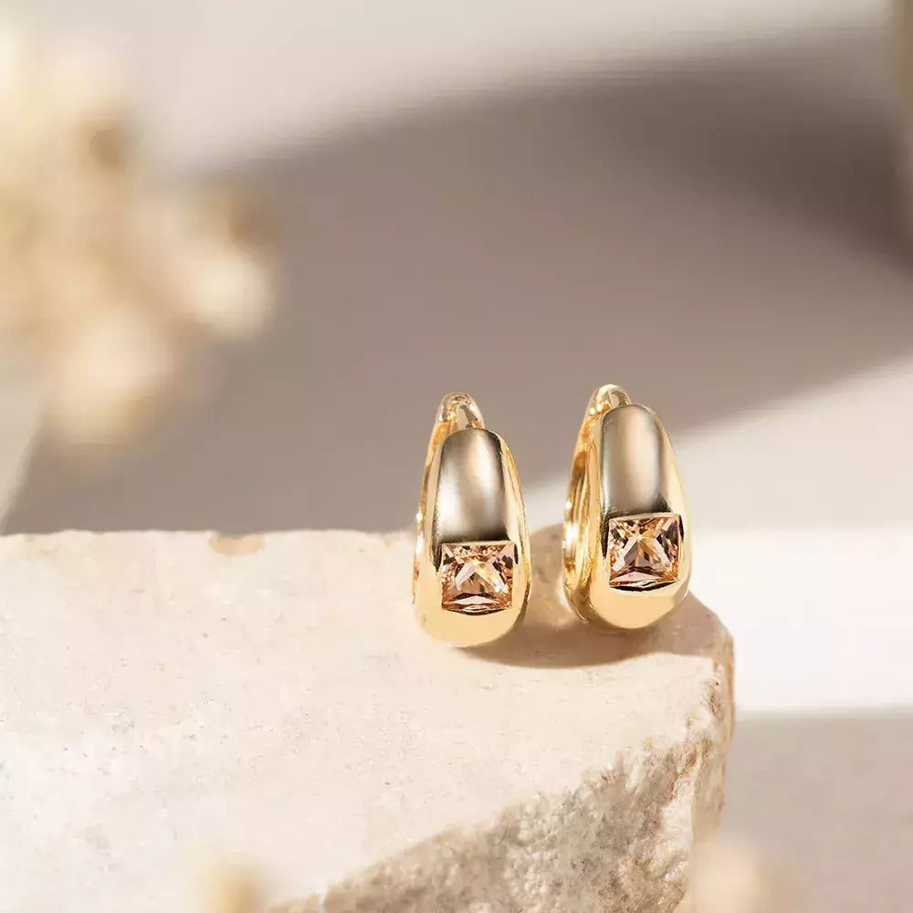 Brinco argola cristal quadrado