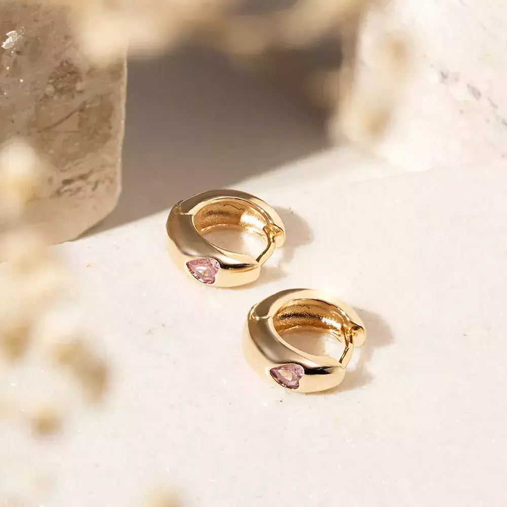 Brinco argola coração de cristal