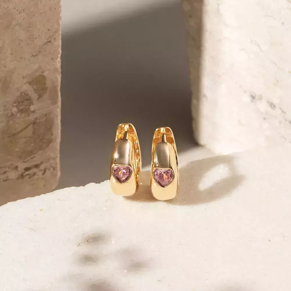 Brinco argola coração de cristal