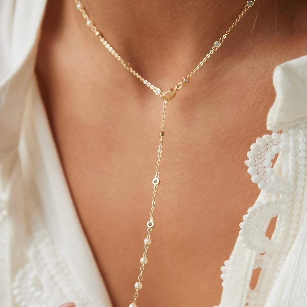 Colar gotas zircônia e pérola