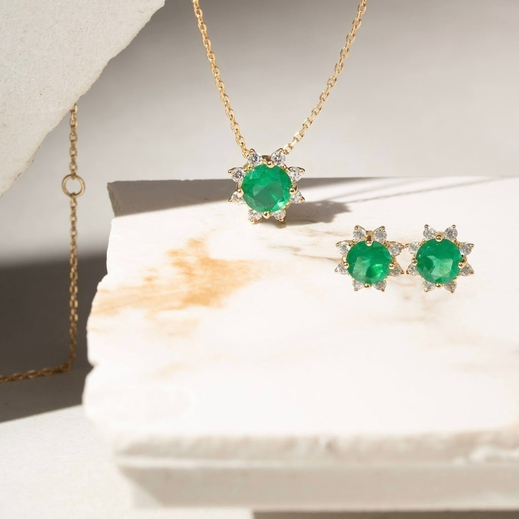 Colar cristal esmeralda redondo