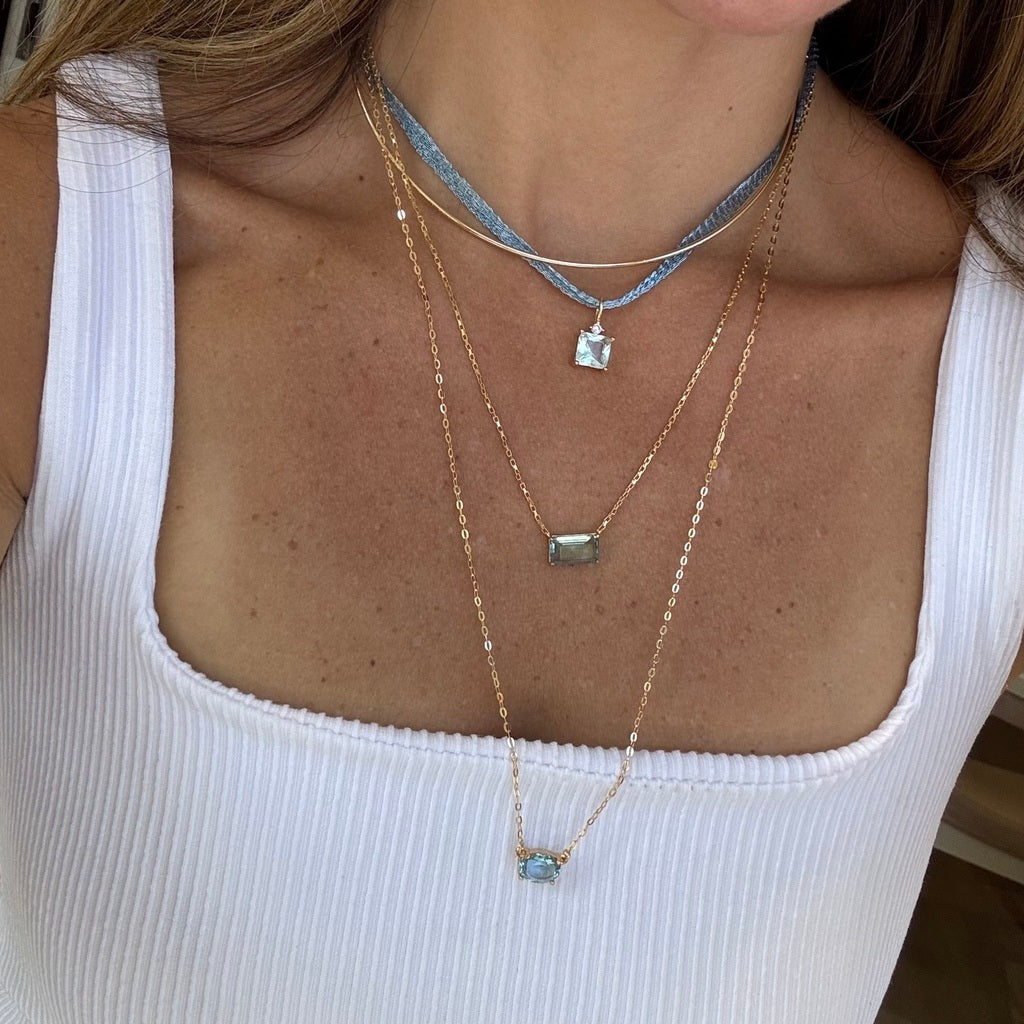 Colar correntinha água marinha